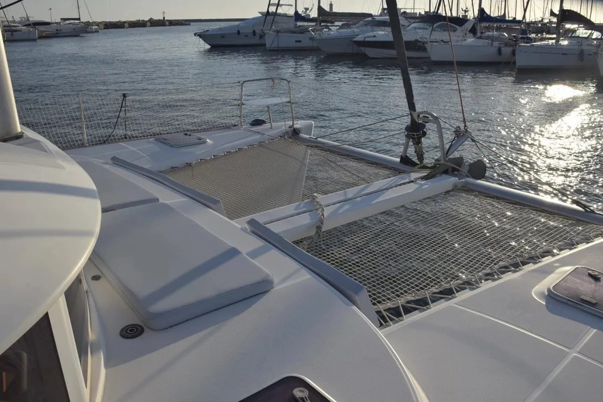 Deck of Giulia, a Lagoon 380 catamaran at Marsala, Italy