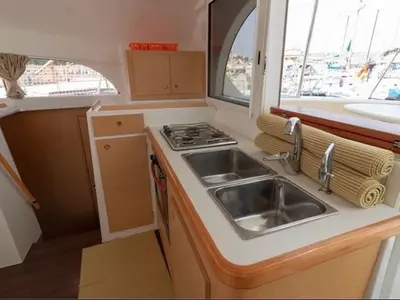 Galley of Giulia, a Lagoon 380 catamaran at Marsala, Italy