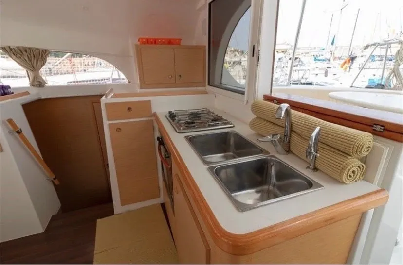 Galley of Giulia, a Lagoon 380 catamaran at Marsala, Italy