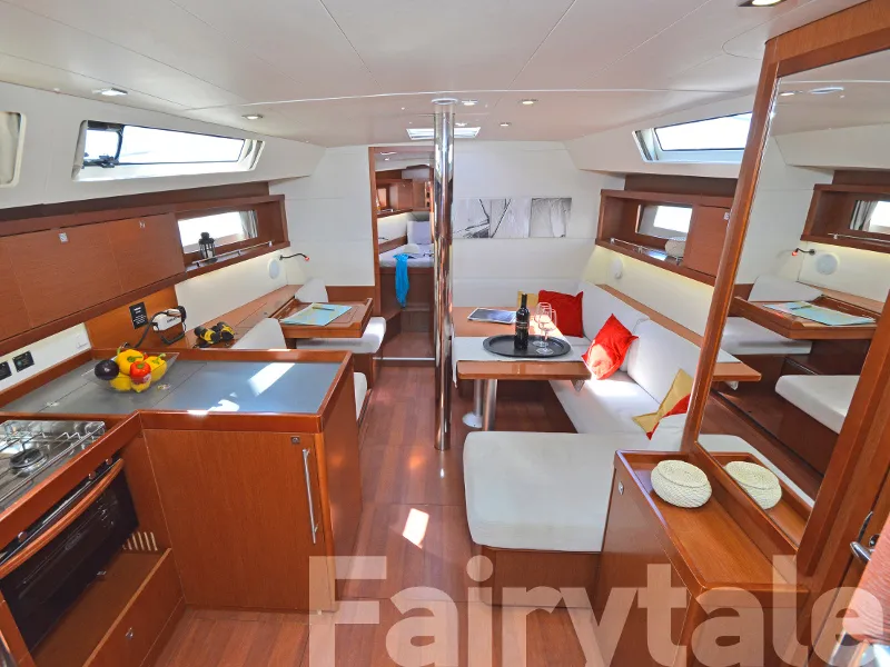 Salon of Fairytale, a Beneteau Oceanis 41 sailboat at Kos, Greece