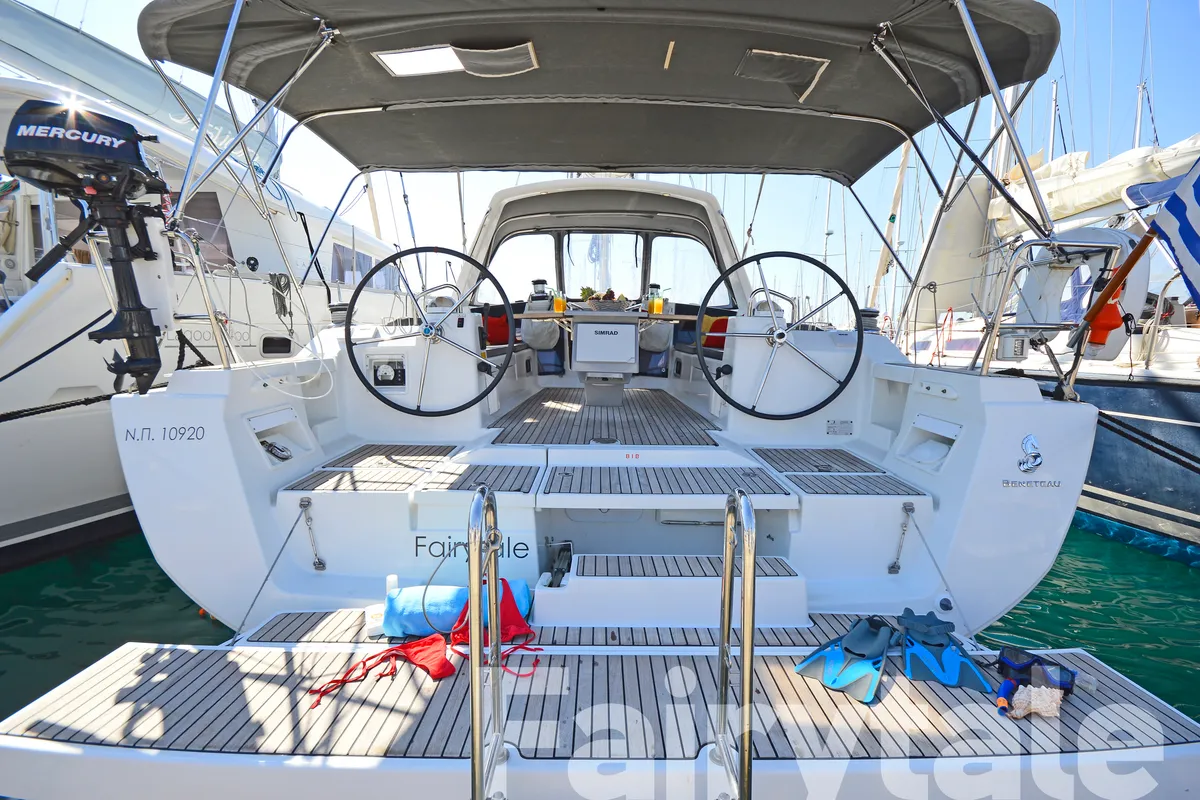 Cockpit of Fairytale, a Beneteau Oceanis 41 sailboat at Kos, Greece