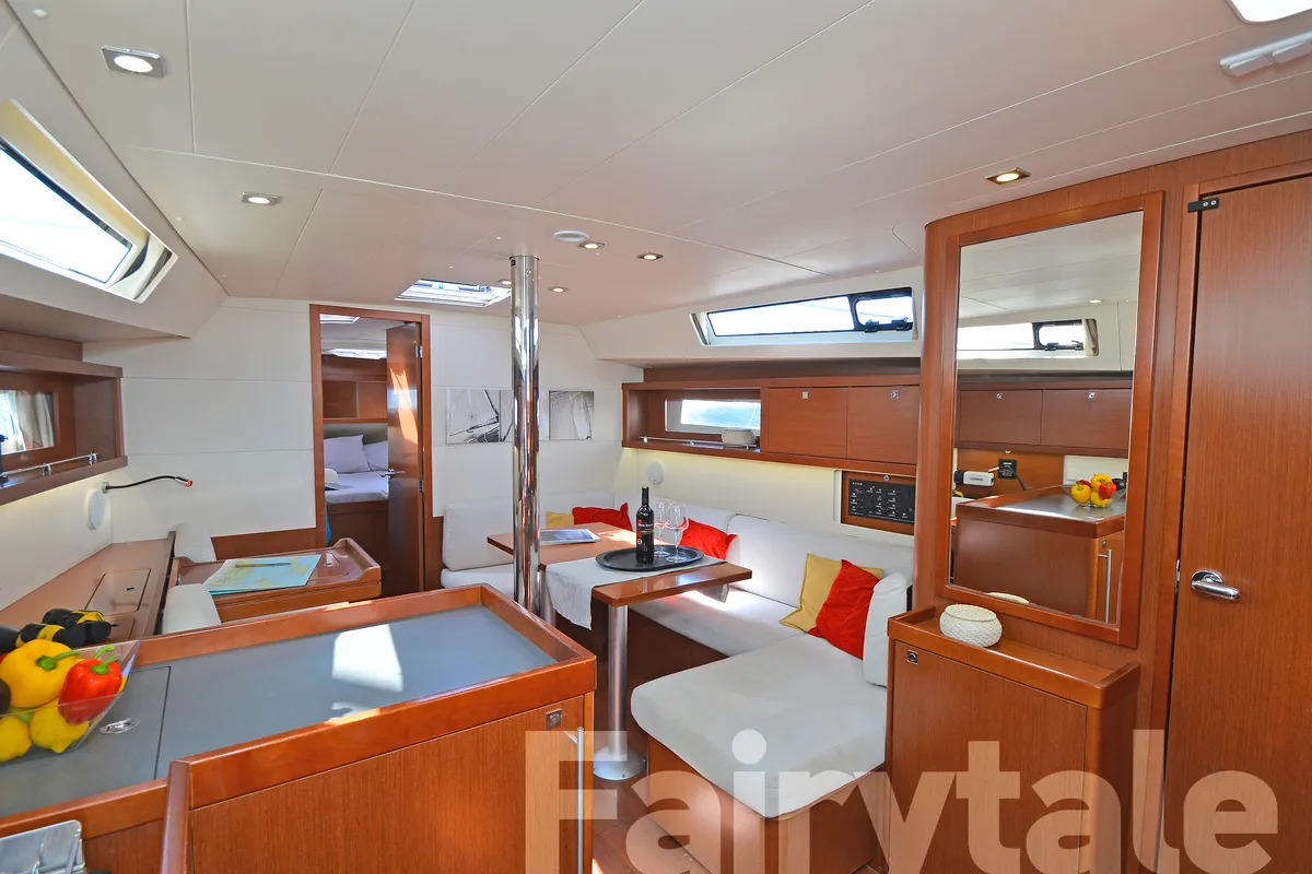 Salon of Fairytale, a Beneteau Oceanis 41 sailboat at Kos, Greece