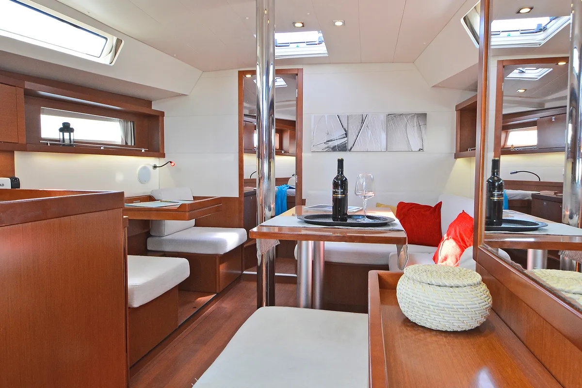 Salon of Fairytale, a Beneteau Oceanis 41 sailboat at Kos, Greece