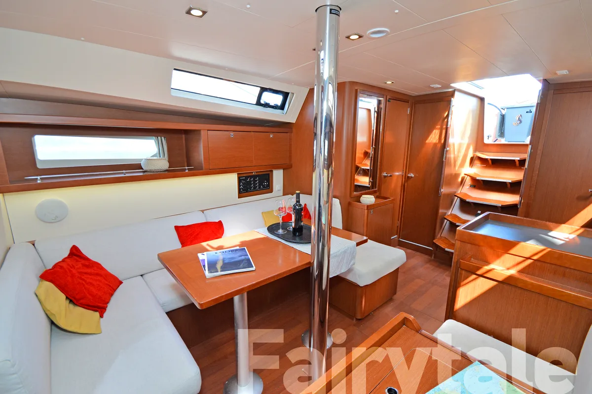 Salon of Fairytale, a Beneteau Oceanis 41 sailboat at Kos, Greece