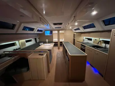 Salon of Aurora Blu, a D&D Kufner 54 Exclusive sailboat at Salerno, Italy