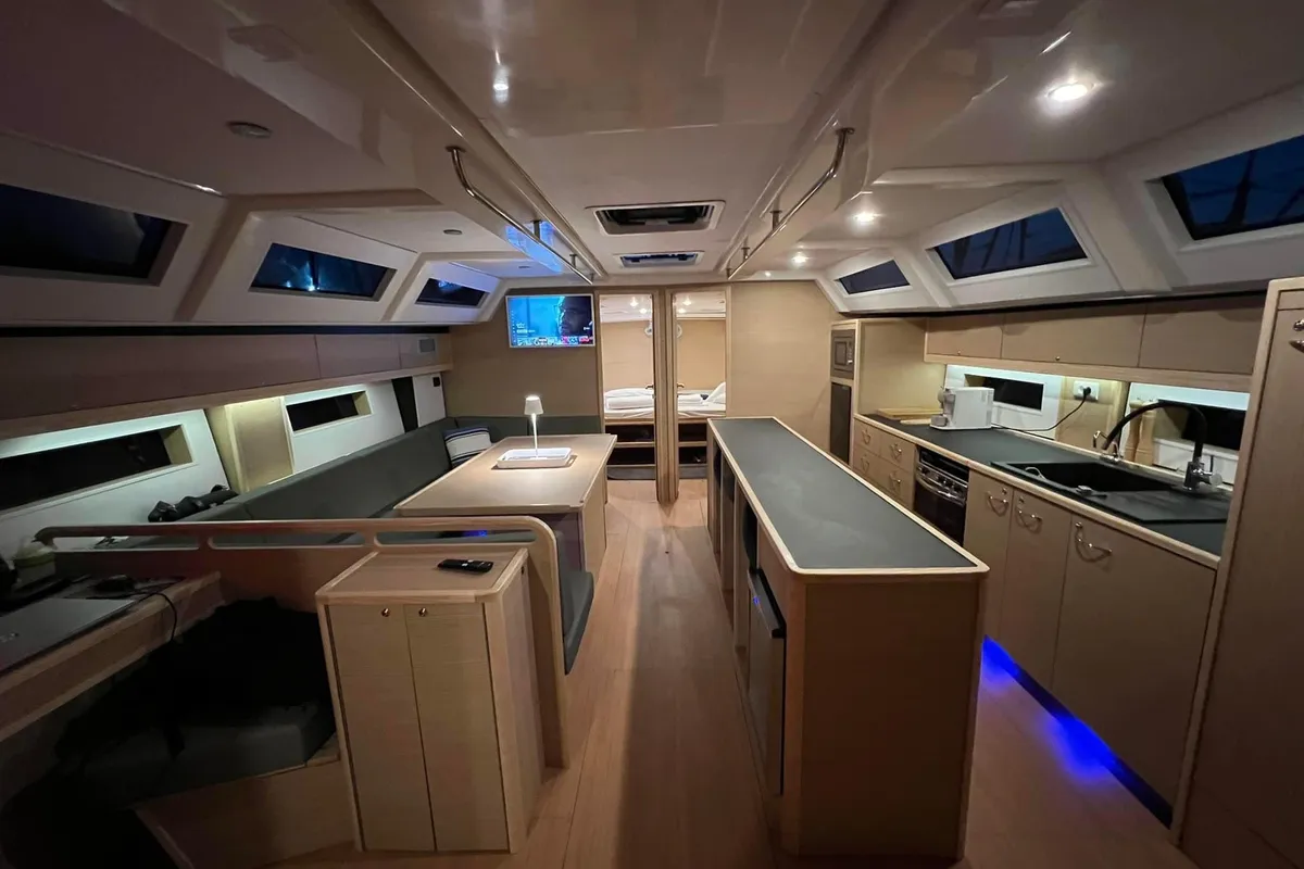Salon of Aurora Blu, a D&D Kufner 54 Exclusive sailboat at Salerno, Italy
