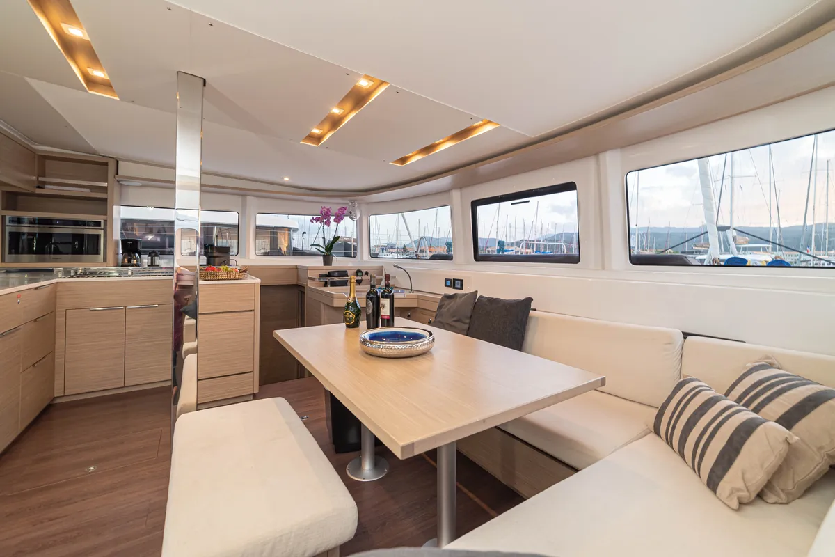 Salon of Ervis, a Lagoon 46 catamaran at Municipal Unit of Lefkada, Greece