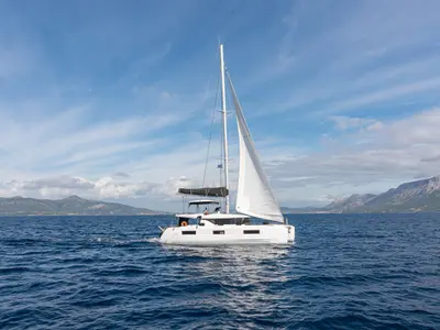 Exterior view of Ervis, a Lagoon 46 catamaran at Municipal Unit of Lefkada, Greece