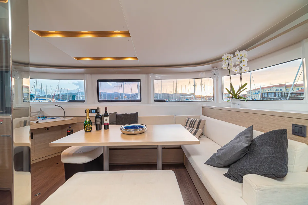 Salon of Ervis, a Lagoon 46 catamaran at Municipal Unit of Lefkada, Greece