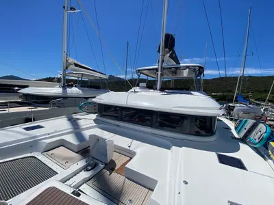 Deck of The Moon, a Lagoon 55 catamaran at Pointe-à-Pitre, France