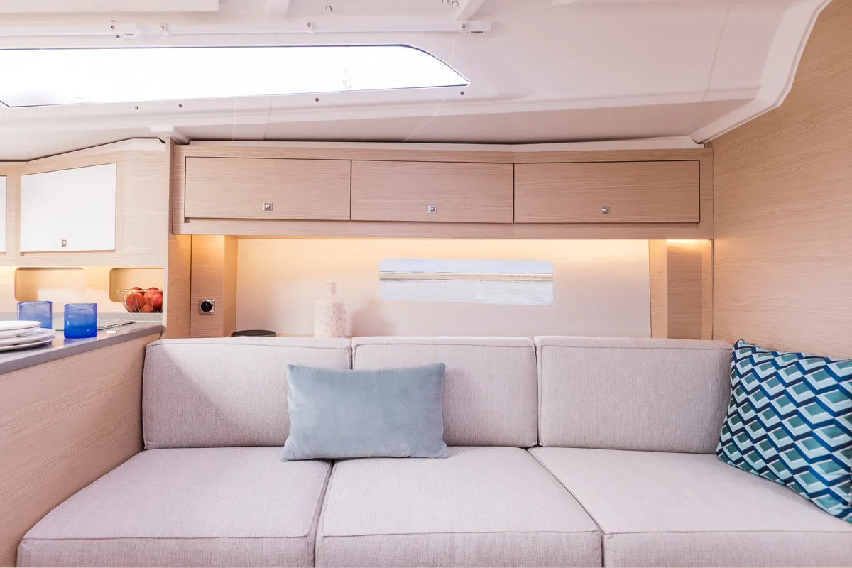 Salon of Sunsail 37.3 Premium Plus, a Dufour 37 sailboat at Municipal Unit of Lefkada, Greece