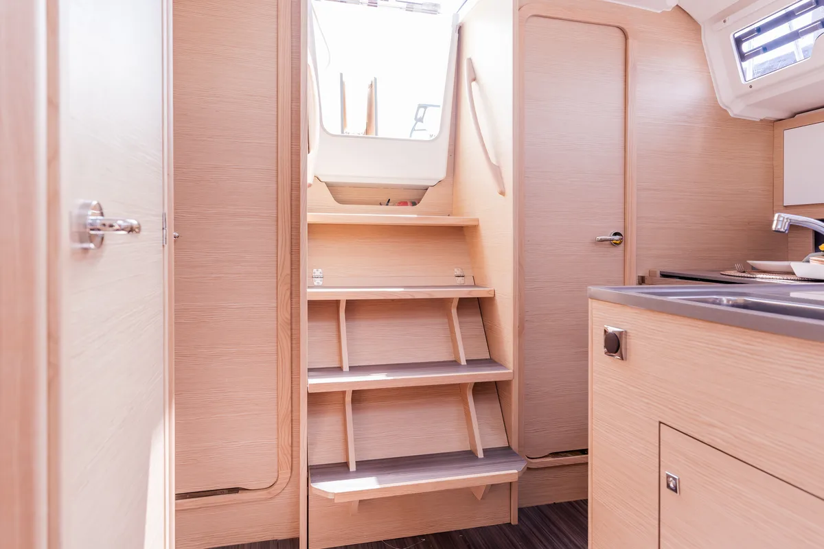 Salon of Sunsail 37.3 Premium Plus, a Dufour 37 sailboat at Municipal Unit of Lefkada, Greece