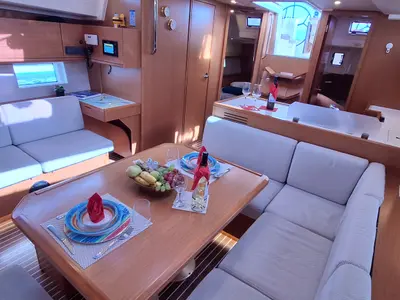 Salon of Lady Flora 1, a Bavaria C45 sailboat at Municipal Unit of Lefkada, Greece