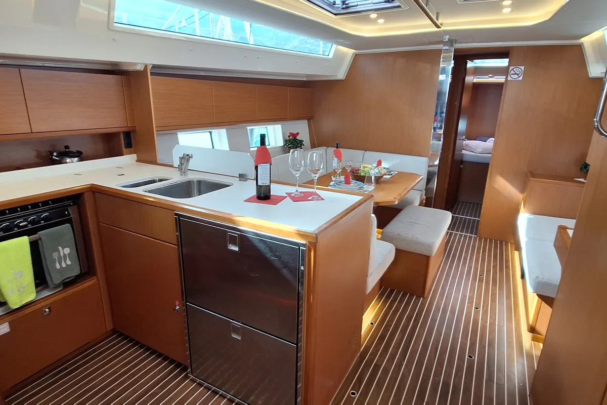Galley of Lady Flora 1, a Bavaria C45 sailboat at Municipal Unit of Lefkada, Greece