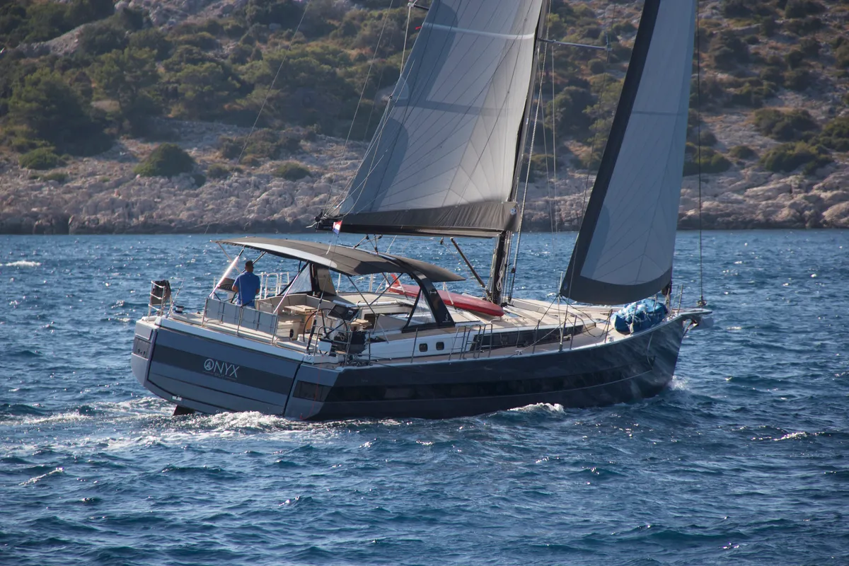 Exterior view of Onyx, a Beneteau Oceanis Yacht 62 - 3 + 1 sailboat at Grad Šibenik, Croatia