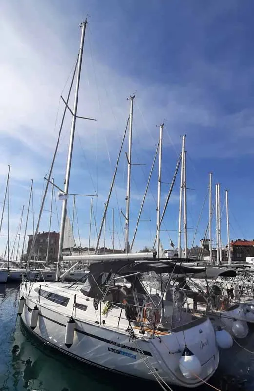 Exterior view of Jane II, a Bavaria Cruiser 37 sailboat at Zadar, Croatia