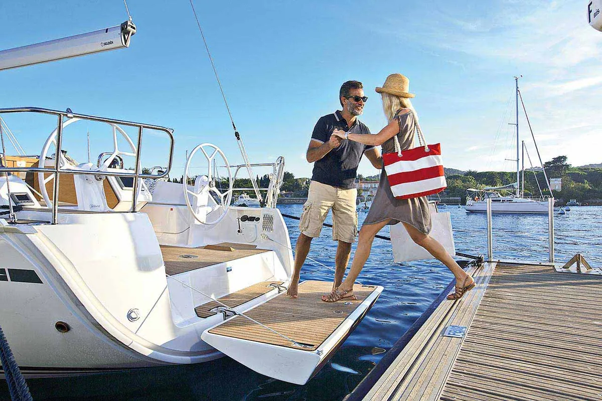 Exterior view of Jane II, a Bavaria Cruiser 37 sailboat at Zadar, Croatia