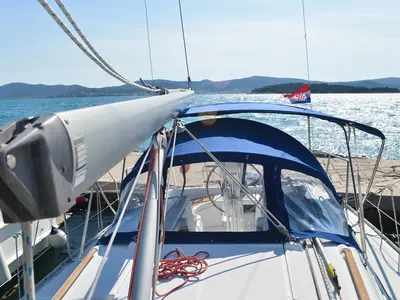 Deck of Despina, a Beneteau Oceanis Clipper 323 sailboat at Grad Biograd na Moru, Croatia