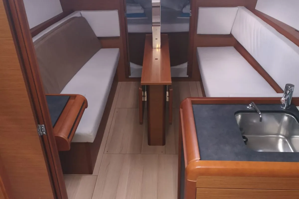 Salon of Sminthe, a Jeanneau Sun Odyssey 349 sailboat at Loutraki, Greece