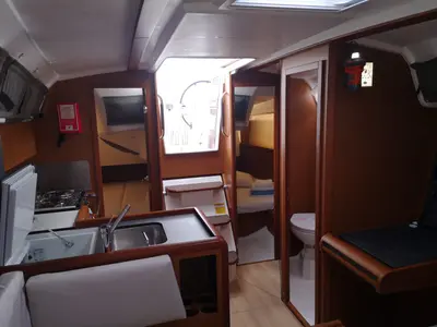 Salon of Sminthe, a Jeanneau Sun Odyssey 349 sailboat at Loutraki, Greece