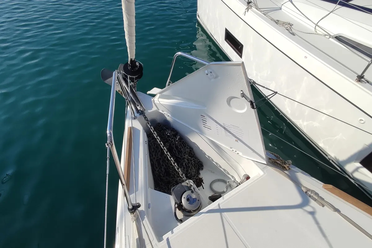 Sminthe, a Jeanneau Sun Odyssey 349 sailboat at Loutraki, Greece