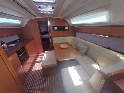Salon of Nafsika, a Bavaria Cruiser 41 sailboat at Kontokali, Greece