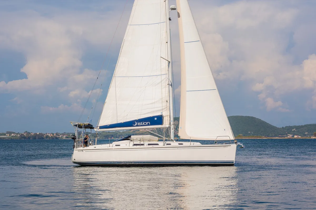 Exterior view of Aeolus, a Hanse 400 sailboat at Preveza, Greece