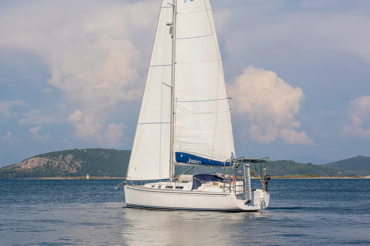 Exterior view of Aeolus, a Hanse 400 sailboat at Preveza, Greece