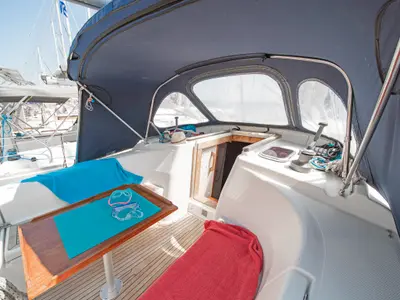 Deck of Aeolus, a Hanse 400 sailboat at Preveza, Greece