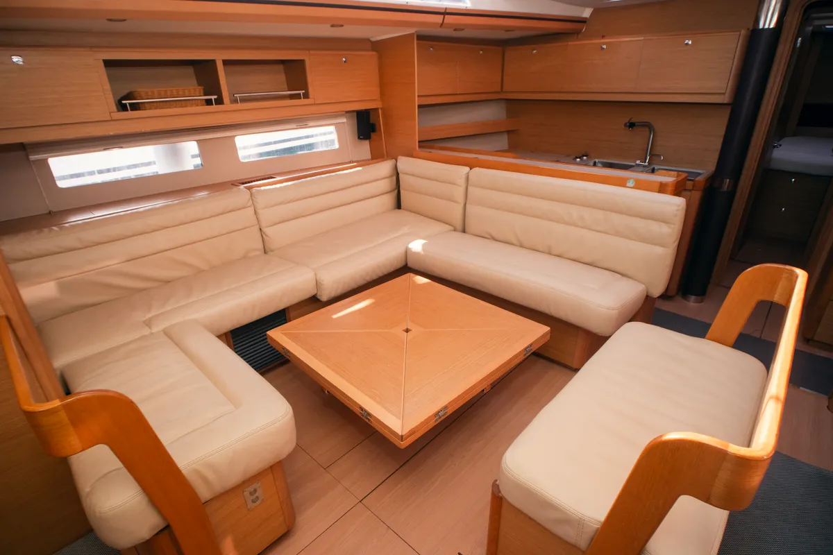 Salon of Ipazia, a Dufour 56 Exclusive sailboat at Olbia, Italy