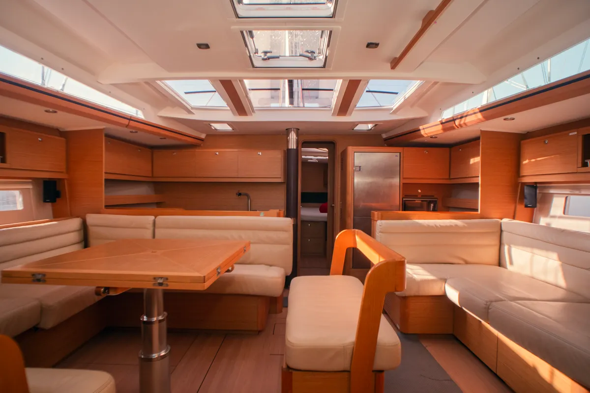 Salon of Ipazia, a Dufour 56 Exclusive sailboat at Olbia, Italy