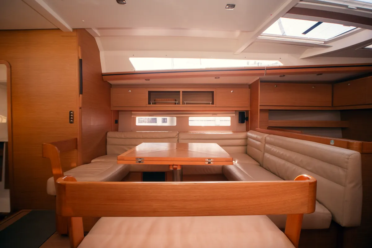 Salon of Ipazia, a Dufour 56 Exclusive sailboat at Olbia, Italy