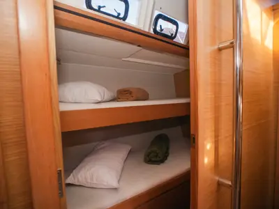 Cabin on Ipazia, a Dufour 56 Exclusive sailboat at Olbia, Italy