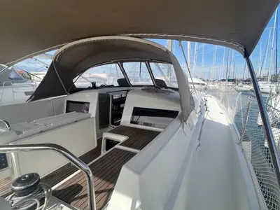 Deck of Petra, a Jeanneau Sun Odyssey 440 sailboat at Sukošan, Croatia