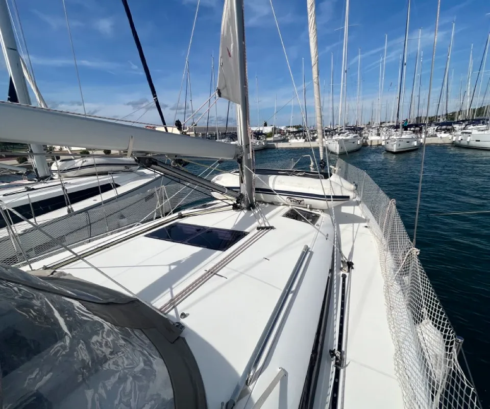 Deck of Petra, a Jeanneau Sun Odyssey 440 sailboat at Sukošan, Croatia
