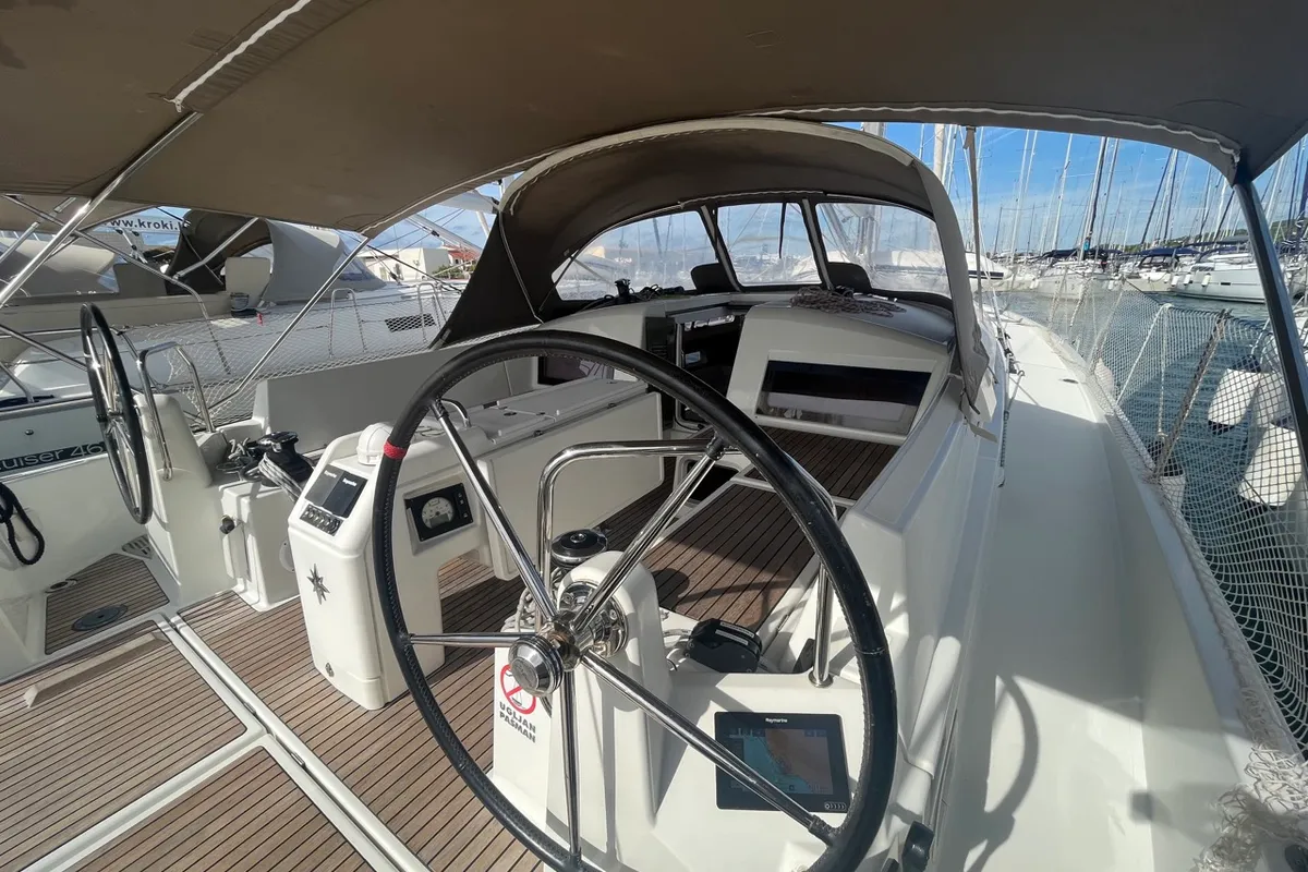 Cockpit of Petra, a Jeanneau Sun Odyssey 440 sailboat at Sukošan, Croatia