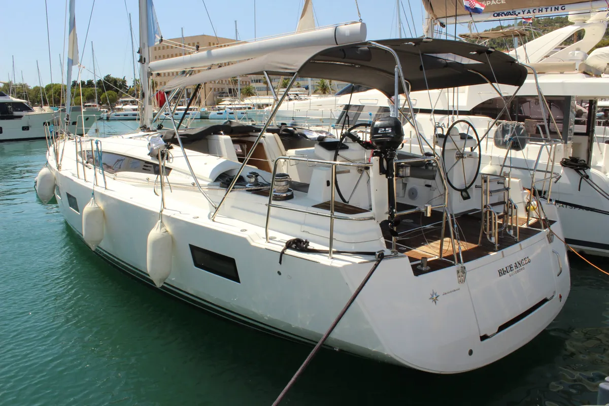 Exterior view of Blue Angel, a Jeanneau 54 sailboat at Split, Croatia