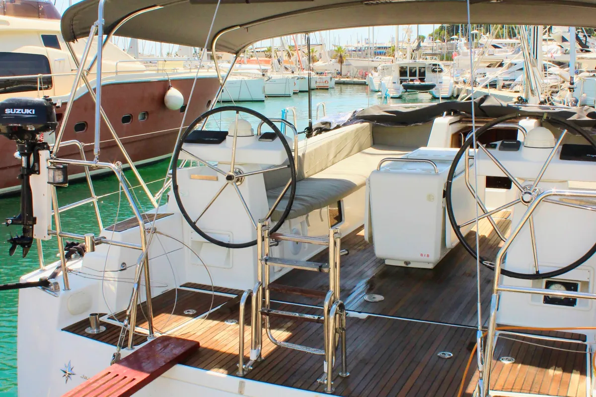 Cockpit of Blue Angel, a Jeanneau 54 sailboat at Split, Croatia