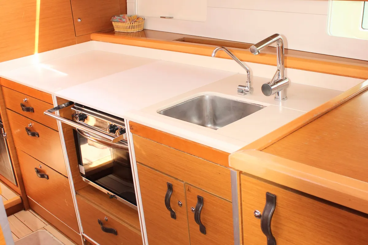 Galley of Blue Angel, a Jeanneau 54 sailboat at Split, Croatia