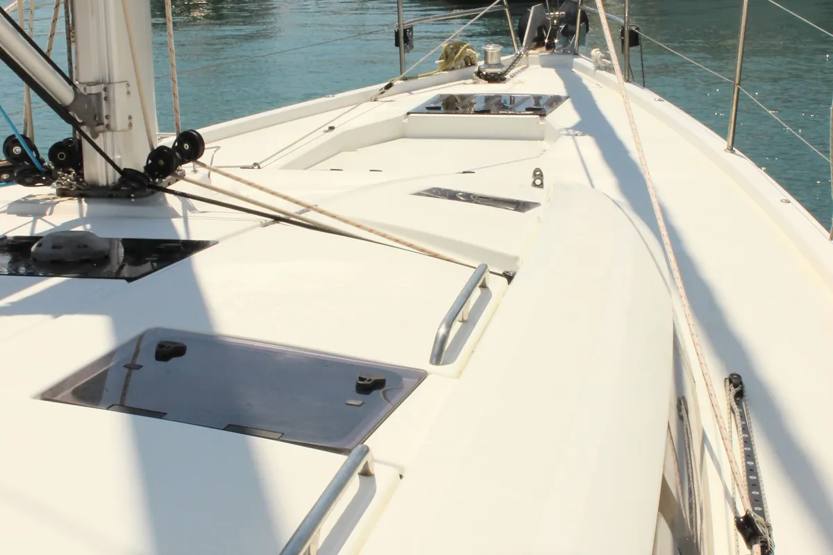 Deck of Blue Angel, a Jeanneau 54 sailboat at Split, Croatia