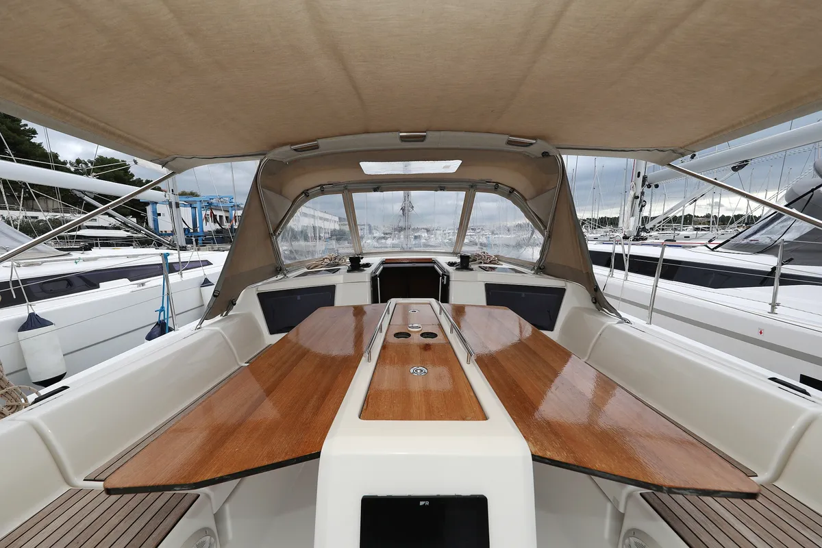 Deck of Mercury, a Dufour 390 GL sailboat at Grad Biograd na Moru, Croatia