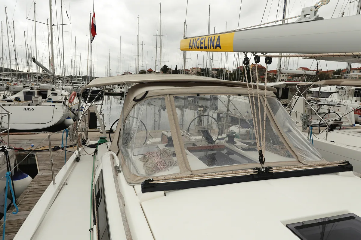 Deck of Mercury, a Dufour 390 GL sailboat at Grad Biograd na Moru, Croatia