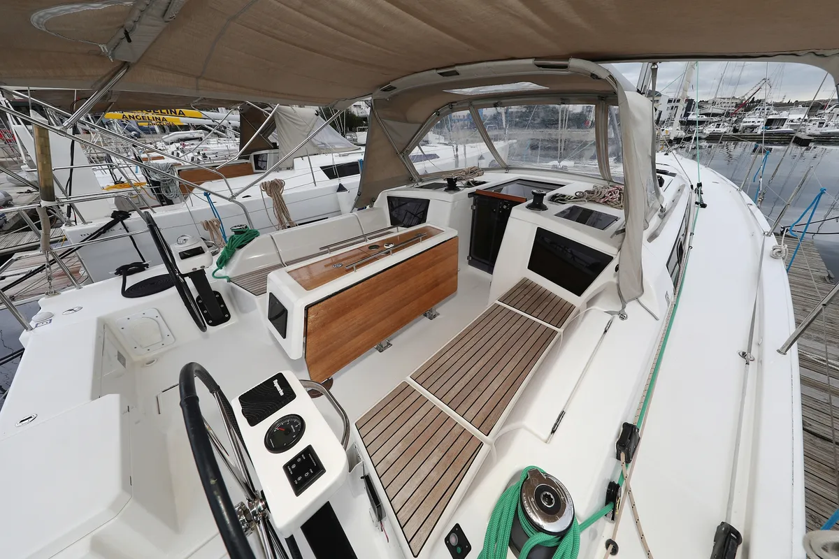Deck of Mercury, a Dufour 390 GL sailboat at Grad Biograd na Moru, Croatia