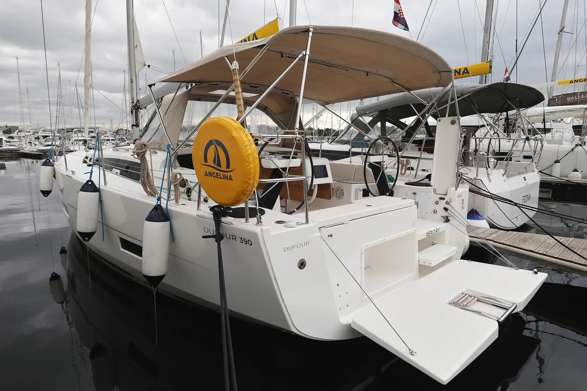 Exterior view of Mercury, a Dufour 390 GL sailboat at Grad Biograd na Moru, Croatia