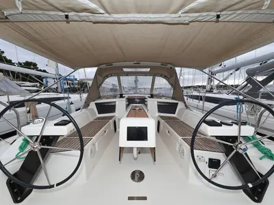 Cockpit of Mercury, a Dufour 390 GL sailboat at Grad Biograd na Moru, Croatia