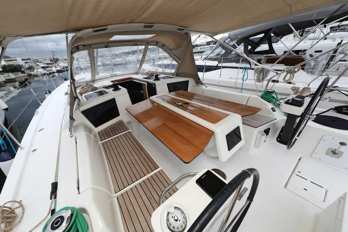 Deck of Mercury, a Dufour 390 GL sailboat at Grad Biograd na Moru, Croatia