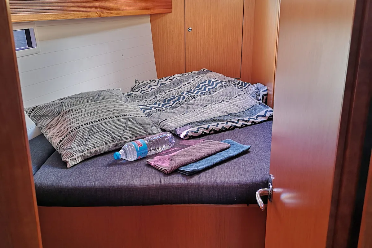 Cabin on Eva, a Bavaria Cruiser 45 sailboat at Palma de Mallorca, Spain