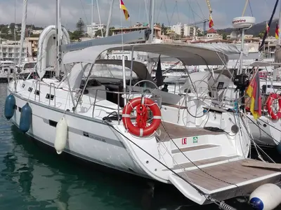 Deck of Eva, a Bavaria Cruiser 45 sailboat at Palma de Mallorca, Spain