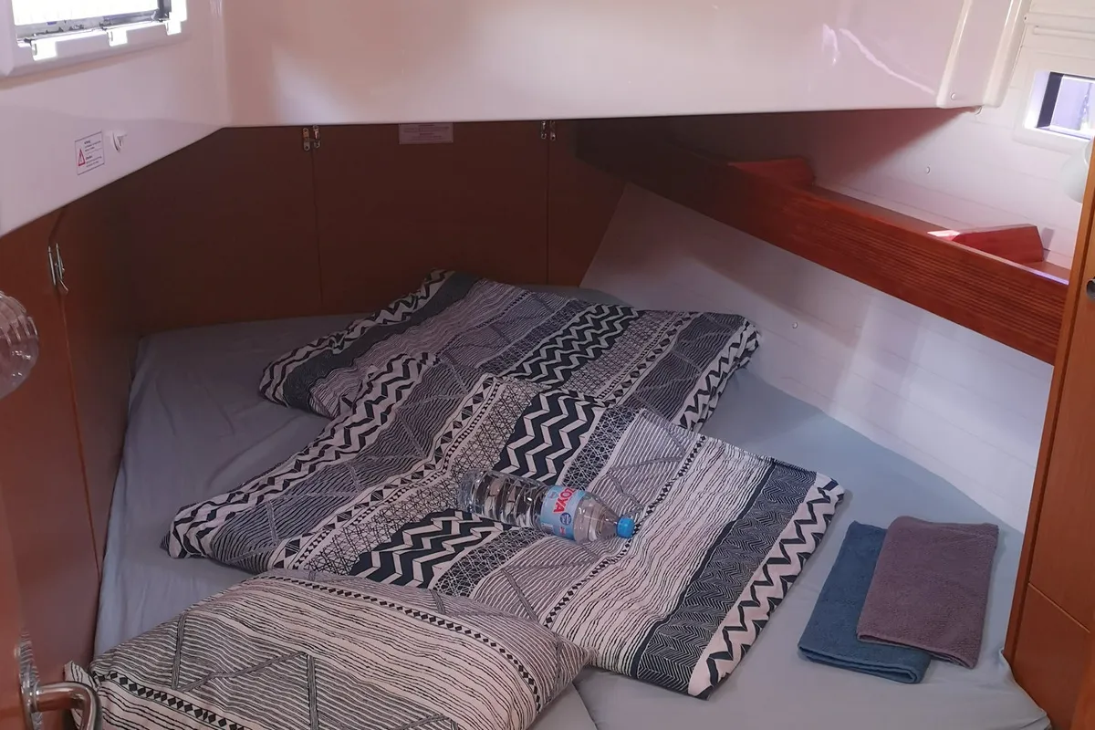Cabin on Eva, a Bavaria Cruiser 45 sailboat at Palma de Mallorca, Spain