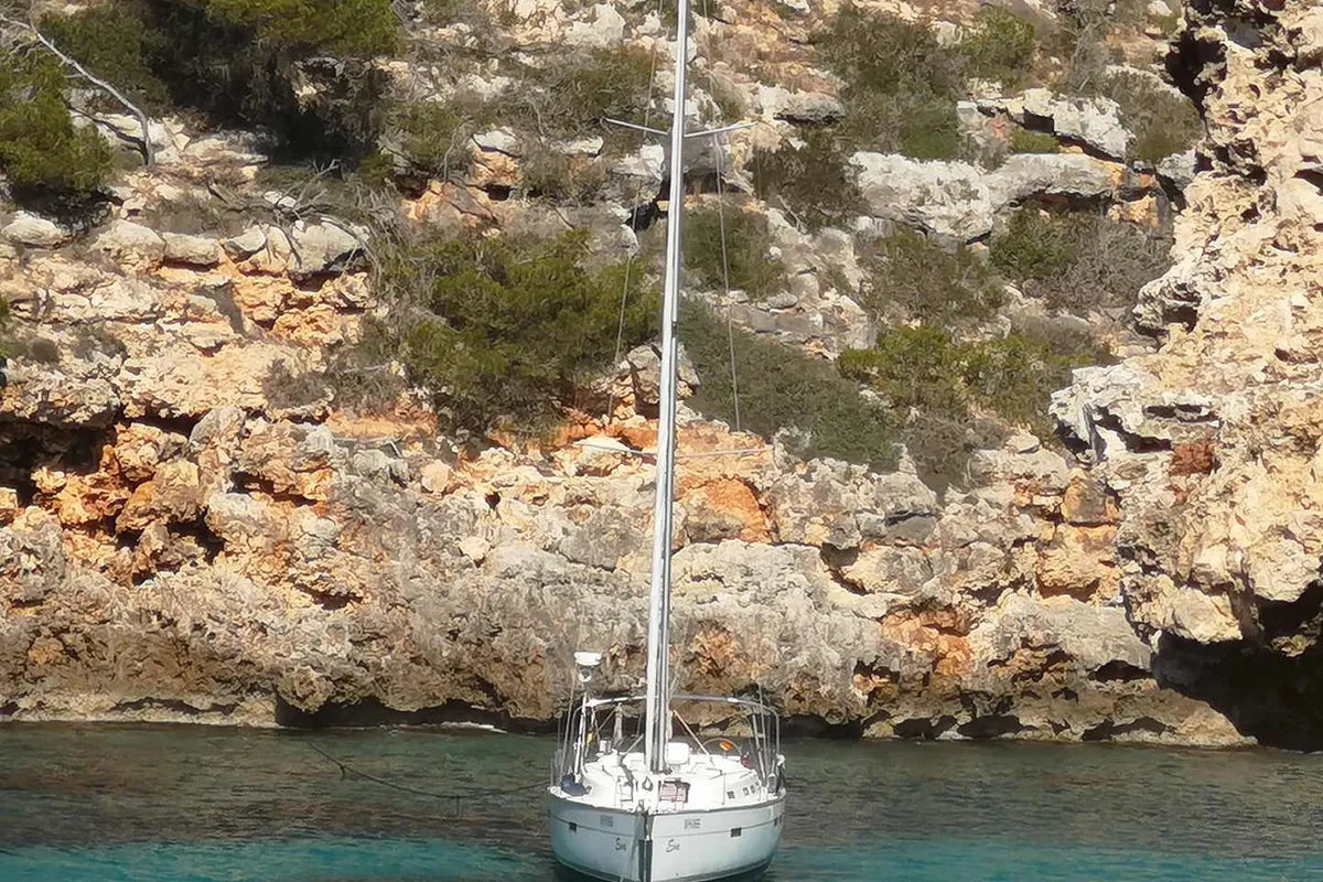 Exterior view of Eva, a Bavaria Cruiser 45 sailboat at Palma de Mallorca, Spain